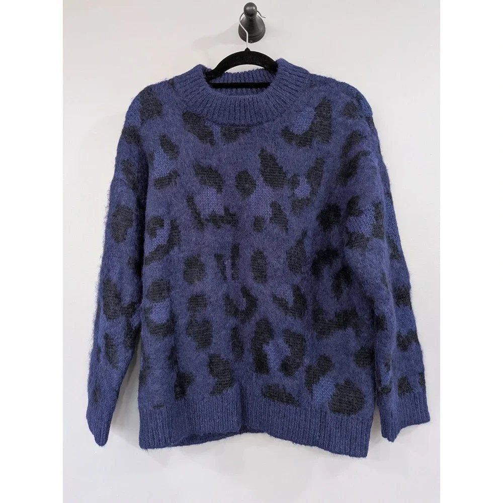 NEVER WORN LARGE Kate Spade Leopard Print Alpaca Wool Blend Mock Neck Sweater